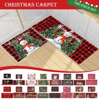 2 шт. Рождественский ковер 17*24 дюйма/17*47 дюймов, стеганый, нескользящий, для ванной, входной двери, спальни, кухни, гостиной, коврик One Size