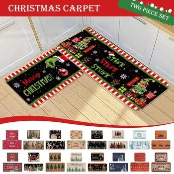 2 шт. Рождественский ковер 17*24 дюйма/17*47 дюймов, стеганый, нескользящий, для ванной, входной двери, спальни, кухни, гостиной, коврик One Size