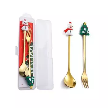 2 шт. рождественский набор столовых приборов из нержавеющей стали кофейные десертные ложки вилки рождественские подарки рождественские украшения 2025 год домашний декор