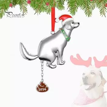 2 шт. Рождественское украшение, забавное украшение в виде какающей собаки, непослушное подвесное металлическое украшение в виде собачьих какашек для домашнего праздничного декора 2pcs