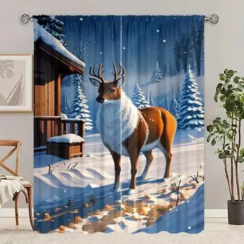2 шт. - Рождество - занавеска с принтом - Материал полиэстер - подходит для спальни, гостиной, кабинета, частного помещения 30inchx65inchx2Pcs