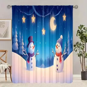 2 шт. - Рождество - занавеска с принтом - Материал полиэстер - подходит для спальни, гостиной, кабинета, частного помещения 30inchx65inchx2Pcs