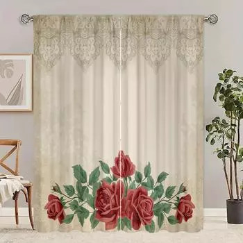 2 шт. - Розовые цветы - занавеска с принтом - материал полиэстер - для спальни, гостиной, кабинета, занавеска, закрывающая приватность 30inchx65inchx2Pcs