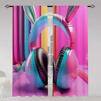 2 шт. розовые кошачьи уши, прозрачные шторы с принтом пшеницы, гостиная, игровая комната, спальня, многосценная полиэстеровая занавеска с карманом 100W130H(CM)40x51in&Grommet Top