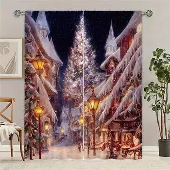 2 шт. розовых занавесок в виде рождественской елки - мягкий полиэстер, дизайн с карманами на штанге для гостиной и спальни, декор кухни - можно стирать в стиральной машине W65X60H(cm)X2Pcs&Hook