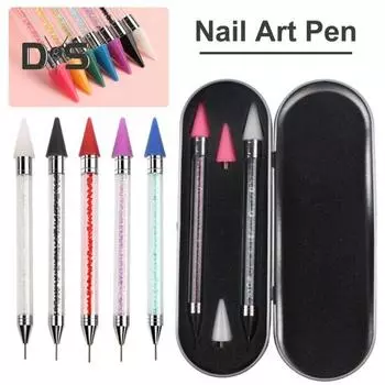 2 шт., ручка для нанесения страз для дизайна ногтей, двухголовая восковая ручка для самостоятельного создания искусственных алмазов с металлической коробкой, акриловая ручка из нержавеющей стали зелёный/чёрный