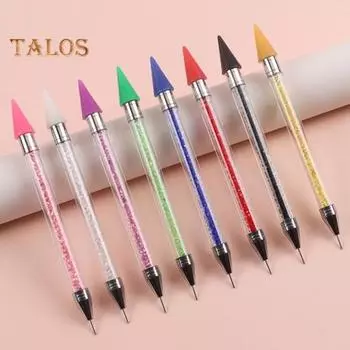 2 шт., ручка для нанесения страз для дизайна ногтей, двухголовая восковая ручка для самостоятельного создания искусственных алмазов с металлической коробкой, акриловая ручка из нержавеющей стали чёрный/зелёный