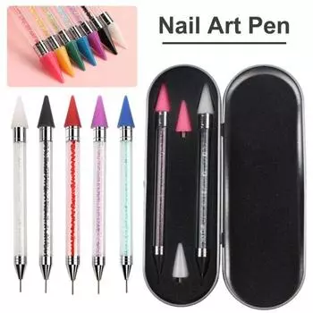 2 шт., ручка для нанесения страз для дизайна ногтей, двухголовая восковая ручка для самостоятельного создания искусственных алмазов с металлической коробкой, акриловая ручка из нержавеющей стали