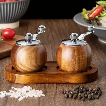 2 шт. ручная мельница для перца с керамическим сердечником, морская соль, перечница, деревянная ручка, ручная мельница для специй и приправ для стейка, барбекю