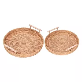2 шт. ручной работы ротанговый поднос круглый сервировочный поднос чай фрукты хранение тарелка для домашней кухни