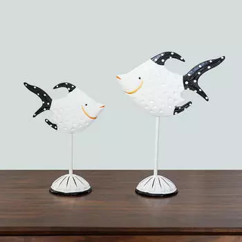 2 шт. Рыбы Скульптуры Фигурки Животных Современное Искусство Дисплей Подарочные Украшения Дома Искусственные Black White