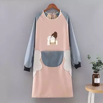 2 шт. с большим карманом, длинный рукав, кухонный фартук, водонепроницаемая рабочая одежда для кухни, домашняя одежда Style 5