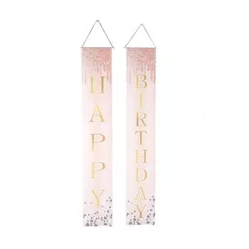 2 шт. С Днем Рождения Знак на крыльце, устойчивый к разрывам, розовый, светлый, блестящий, на день рождения, фоновая вывеска для