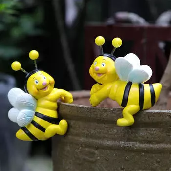 2 шт. садовые статуи пчел, миниатюрная скульптура, цветочный горшок, фигурки-обнимашки, декор для края бонсай для пруда