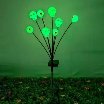 2 шт. садовый солнечный свет Хэллоуин глазное яблоко череп огни с шипом страшный 2pcs зелёный