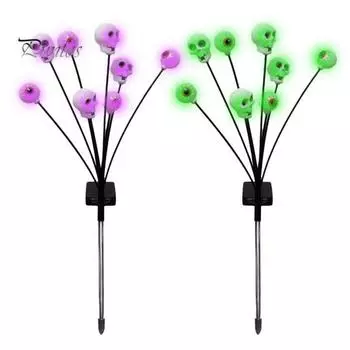 2 шт. садовый солнечный светильник Хэллоуин глаз череп гирлянда с шипом страшный водонепроницаемый декоративный светильник Хэллоуин для двора патио газон дорожка 2pcs зелёный