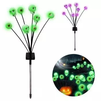 2 шт. садовый солнечный светильник Хэллоуин глазное яблоко череп светильники с шипом страшный водонепроницаемый 2pcs зелёный