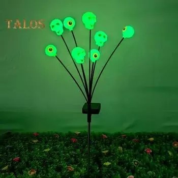 2 шт. садовый солнечный светильник Хэллоуин глаз череп гирлянда с шипом страшный водонепроницаемый декоративный светильник Хэллоуин для двора патио газон дорожка 2pcs зелёный