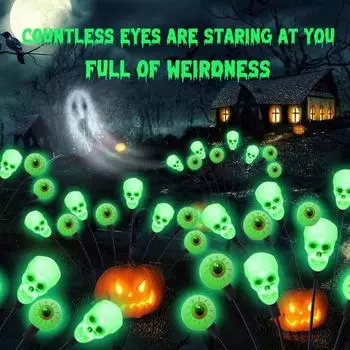 2 шт. садовый солнечный светильник Хэллоуин глаз череп гирлянда с шипом страшный водонепроницаемый декоративный светильник Хэллоуин для двора патио газон дорожка 2pcs зелёный