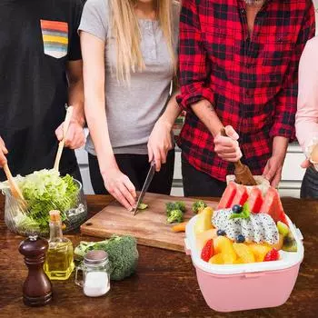 2 шт. Салатный контейнер 50 унций Салатницы с 4 отделениями Подносы Герметичные контейнеры для соуса Крышки Многоразовая посуда Еда для взрослых розовый