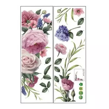 2 шт., самоклеящаяся настенная наклейка с пионом и розой, настенная наклейка для дома 30*90cm