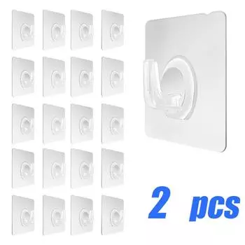 2 шт. самоклеящиеся настенные вешалки для дверей, крючки 5x5 см, прозрачные бесшовные присоски, вешалка для кухни, ванной комнаты, крючки 2Pc