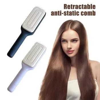 2 шт. Самоочищающаяся щетка для волос с вращающейся ручкой, выдвижная щетина, массажная расческа для кожи головы, антистатическая женская расческа для укладки длинных вьющихся волос, распутывающая расческа