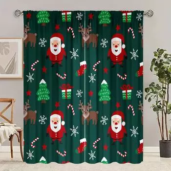 2 шт. - Санта-Клаус - Штора с принтом - Материал полиэстер - Штора для спальни, гостиной, кабинета 30inchx65inchx2Pcs