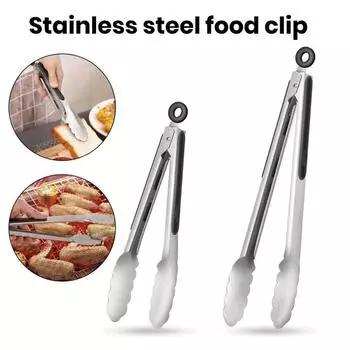 2 шт. щипцы для еды из нержавеющей стали, силиконовые резиновые ручки, термостойкие кухонные принадлежности для гриля, салата, барбекю, жарки, выпечки, прочные металлические наконечники 2pcs