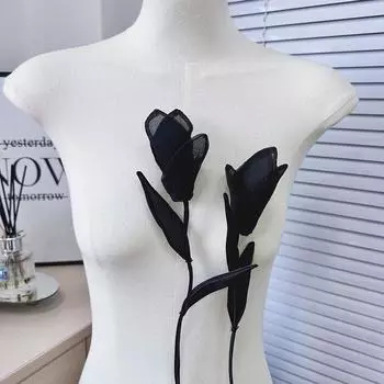 2 шт., сделай сам, нашивка на одежду в виде цветка магнолии, аксессуары, свитер, платье, украшение, аппликация чёрный