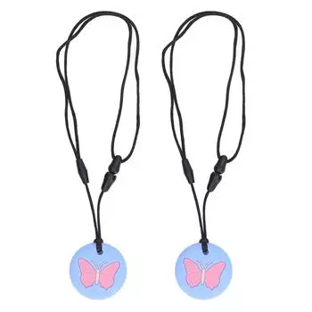 2 шт. сенсорные жевательные ожерелья безопасный силикон облегчение дискомфорта правильная твердость детское ожерелье для прорезывания зубов небесно-голубой