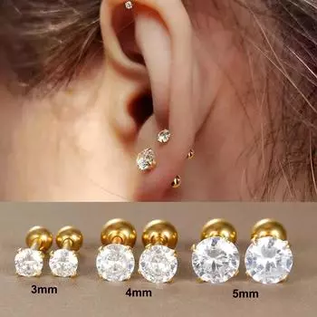 2 шт., серьги-гвоздики из нержавеющей стали 3/4/5/6 мм с 4 зубцами из циркона для женщин/мужчин, украшения для пирсинга козелка хряща