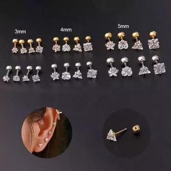 2 шт., серьги-гвоздики из нержавеющей стали 316L для пирсинга козелка, серьги-гвоздики для женщин, геометрический цирконий, кольцо для губ, ювелирные изделия для хряща