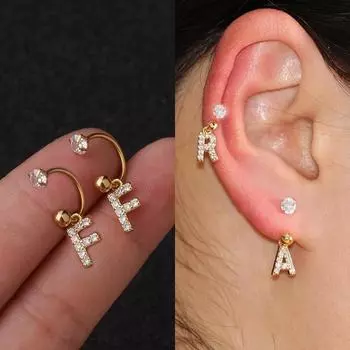 2 шт., серьги-гвоздики из нержавеющей стали с маленьким кристаллом CZ, 26 букв, женские серьги-кольца, спираль, козелок, хрящ, раковина, ювелирные изделия для пирсинга Ring-2PCS золотой
