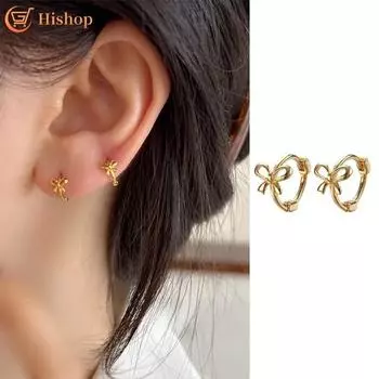 2 шт. серьги-гвоздики с бантом для женщин, мини-золотые, серебряные серьги-кольца, аксессуары для пирсинга, ювелирные изделия