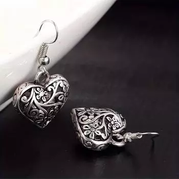 2 шт. Серьги из нержавеющей стали в стиле ретро, уникальные полые серьги-подвески в форме сердца, идеально подходят для любителей ювелирных изделий 1 Pair