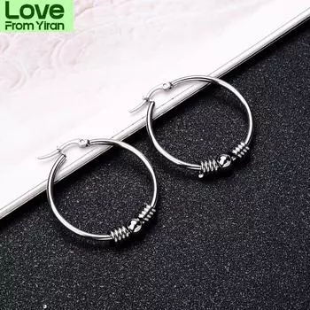 2 шт. Серьги-кольца из нержавеющей стали с круглыми бусинами для женщин и мужчин, гладкий дизайн, винтажные двойные кольца, серьги, индивидуальные ювелирные изделия