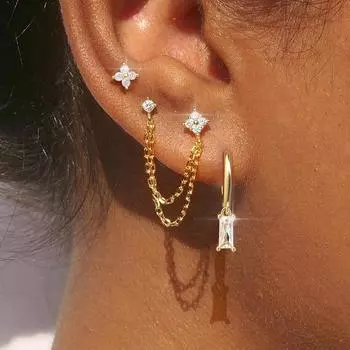 2 шт. серьги-подвески из нержавеющей стали с квадратным камнем на декабрьский день рождения, кубический цирконий, цепочка с цветком, серьги-подвески, ювелирные изделия для пирсинга