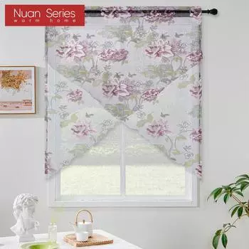 2 шт. серия Nuan модная современная пионовая гнилой цветок прозрачная марлевая занавеска для маленького окна кухонная занавеска домашний декор W91cm x L160cm фиолетовый