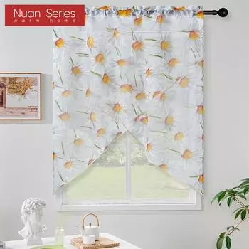 2 шт. серия Nuan модный современный деревенский стиль с принтом подсолнухов легкий и тонкий ламбрекен для небольшого окна кухонная занавеска домашний декор W91cm x L160cm жёлтый