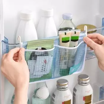 2 шт. сетчатая сумка для хранения холодильника с двойным отделением, дизайнерская подвесная сумка-органайзер для холодильника для домашней кухни белый