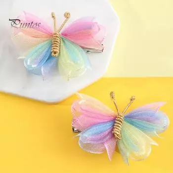 2 шт. сетчатые заколки-бабочки, ручные универсальные детские аксессуары для волос для различных причесок розовый