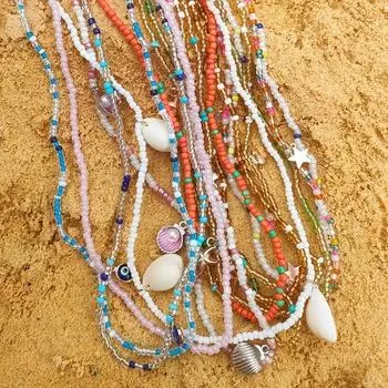 2 шт. сексуальные цепочки на живот для женщин в богемном стиле, летние пляжные бусины на талии, глаз дьявола, морская звезда, ракушка, кулон со звездой, африканские украшения для тела