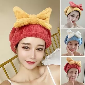 2 шт. шапочка для сушки волос супер впитывающая быстросохнущая утолщенная большая бант декоративная резинка A