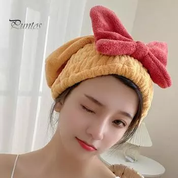 2 шт. шапочка для сушки волос супер впитывающая быстросохнущая утолщенная большая декоративная резинка с бантом легкая шапочка для сушки волос повязка на голову для домашнего использования в путешествии A