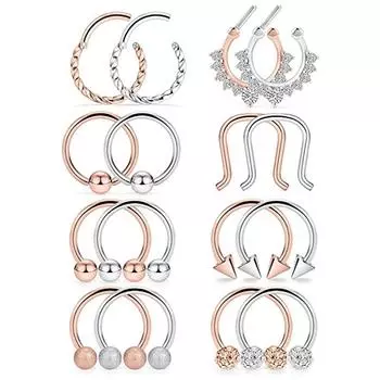 2 шт., шарнирное бесшовное перегородочное кольцо из нержавеющей стали, кольцо в носу, кольца-подковы, хрящ Daith, козелок, кликер, фиксатор, пирсинг