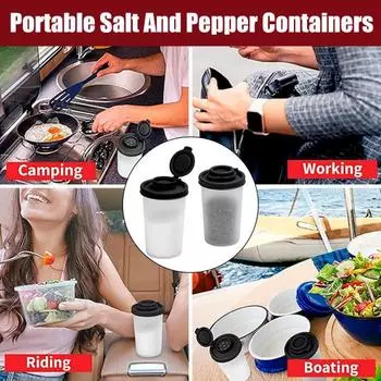 2 шт. шейкеры для соли и перца, многоразовый набор банок для специй для кемпинга, пикника, путешествий, ланч-боксы, герметичный влагостойкий дозатор с крышками чёрный