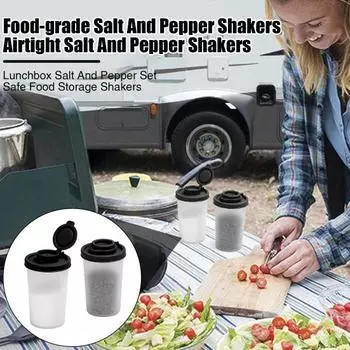 2 шт. шейкеры для соли и перца, многоразовый набор банок для специй для кемпинга, пикника, путешествий, ланч-боксы, герметичный влагостойкий дозатор с крышками чёрный
