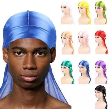 2 шт. шелковистый Durag для мужчин и женщин длинный хвост Durag Wave головные повязки на шею атласный Doo Durag с широкими ремнями B