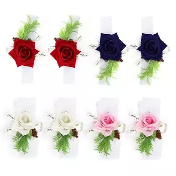 2 шт. шелковый цветок на запястье невесты свадебный корсаж свадебная церемония украшения поставка Red